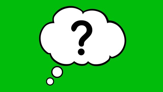 Animation of a thought cloud with a question mark, on a green chroma key background
