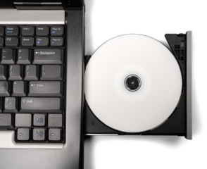DVD ROM inserted in laptop computer