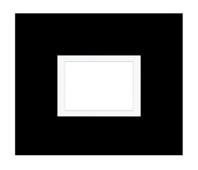 wide black picture frame with beveled mat board white background