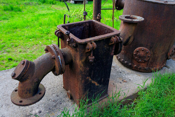 Old steaming threshing machine in Open air Museum of Folk Architecture and Folkways of Middle Naddnipryanschina in Pereyaslav, Ukraine