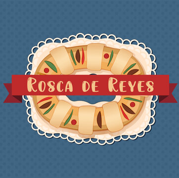 vector. Tradicional rosca de reyes mexicana.