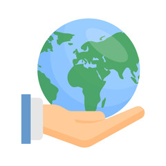 Vector illustration of human hand holding Earth globe, Recycle icon, light bulb, leaves and clouds. Concept of World Environment Day