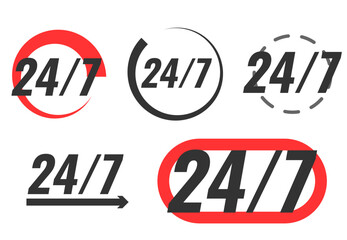 Vector Illustration 24 7 Service Icon. 24-7 open, concept with timer. Banner 24 hours a day open.	
