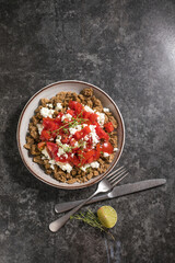 Dakos greece salad. Rusks with tomatoes and feta cheese.