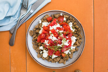 Dakos greece salad. Rusks with tomatoes and feta cheese.