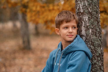 portrait of a boy  in autumn park