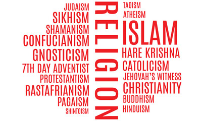 Religions word cloud with a books background