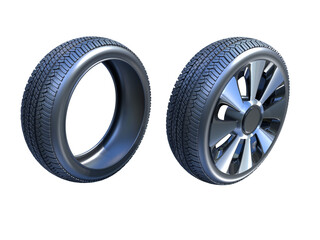 3d illustration of tire and wheel with tire over transparent background