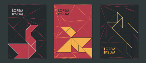 Colorful Covers set with tangram vector birds