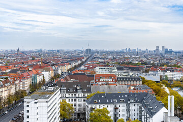 Cityscape with beautiful architecture and a TV tower in Berlin,  City West Skyline Panorama