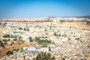 Fototapeta na wymiar maze of streets, panorama over medina of fez, fes, morocco, north africa