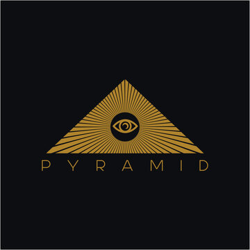 Golden or sand color pyramid logo with the eye. Masonic symbol