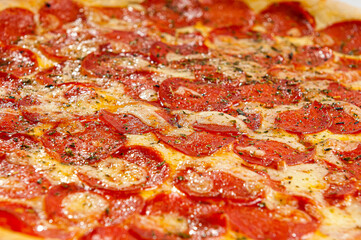 ..Pepperoni pizza on white background. Copy space. Selective focus