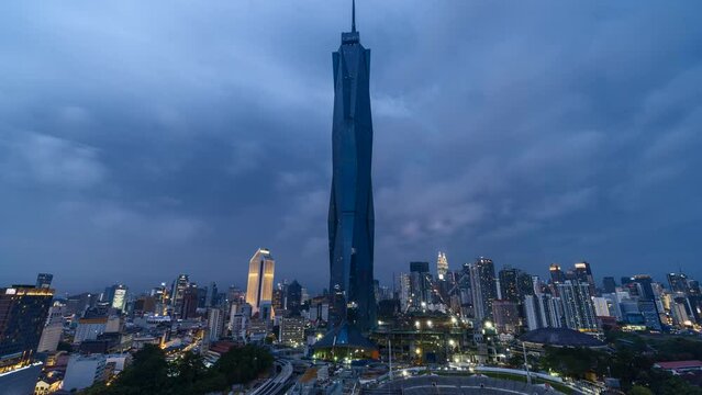 4k UHD footage of cityscape of Kuala Lumpur with new Warisan Merdeka Tower (KL118) during sunset