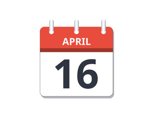 April 16th calendar icon vector.