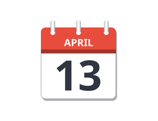 April 13th calendar icon vector.