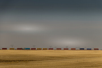 Fototapeta na wymiar Rolling stock across the prairies Kathryn Alberta Canada