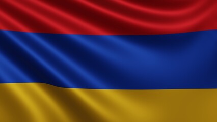Render of the Armenian flag flutters in the wind close-up, the national flag of Armenia flutters in 4k resolution, close-up, colors: RGB. High quality photo