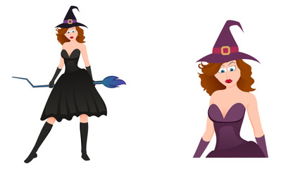Plakat happy halloween, witch character vector illustration on white background.