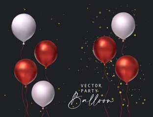Balloon red white party set isolated on transparent background. Vector realistic 3d celebration birthday glossy gift card © trihubova
