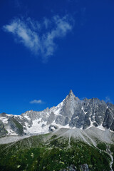 View of Mont Blanc massif in Mer De Glace area, Montenvers, Chamonix, Haute Savoie, France 