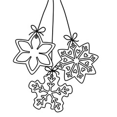 Set of festive Christmas gingerbread cookie in star shape, hanging on cord, vector for coloring book