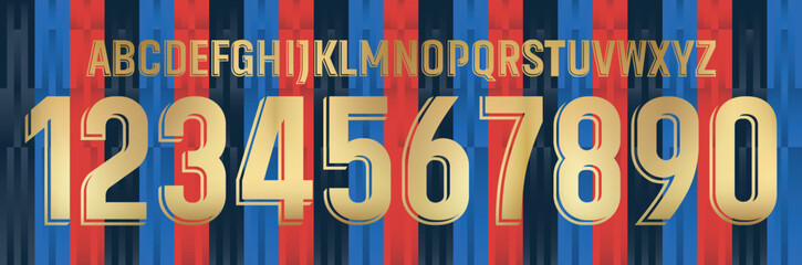 font vector team 2022 kit sport style font. football style font with lines and points inside. messi. Barcelona font. sports style letters and numbers for soccer team