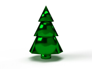 Isolated Conceptual Christmas Tree in Metallic Green Color on White Background, 3D Render Illustration.