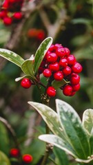 Closeup of Skimmia japonica fruit, Japanese skimmia