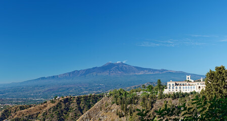 Fototapeta na wymiar Mount Etna, one of the world's most active volcanoes, in October, currently inactive