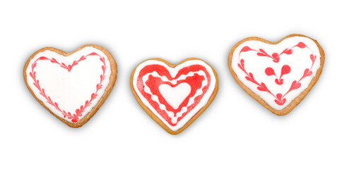 Ginger Heart shaped cookies for Valentine's Day. Isolated on white background