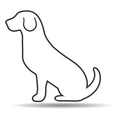Illustration of a contour silhouette of a dog with a shadow on a white background