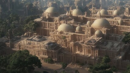 Ancient eastern Arab city, oriental landscape, stone ancient buildings of a fabulous city. 3D illustration
