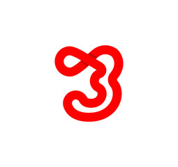 Fototapeta premium Number three infinity sign. Cyclic 3 red letter. Modern natural endless loop. Futuristic logo corporate design.