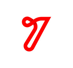 Number seven infinity sign. Cyclic 7 red letter. Modern natural endless loop. Futuristic logo corporate design.