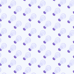 Seamless pattern with bulb lamp icons on purple background for poster, banner, wallpaper. Wrapping Paper Pattern, scrapbook patterns, textile and other design. 