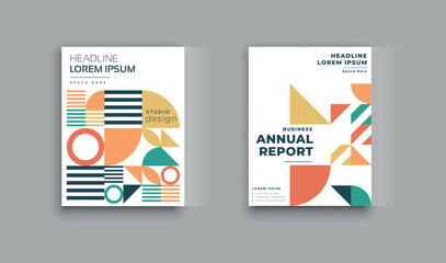 Geometry orientation vector business presentation set mock-up pattern. Company branding pattern covers design layout bundle, poster, annual report, and geometric concept cover. Minimalistic retro.