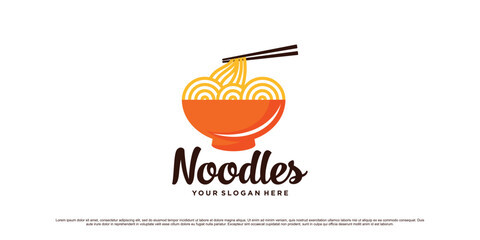 Noodle logo design illustration with bowl, chopsticks and creative element concept