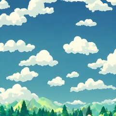 Fototapeta premium i am looking at a beautiful mountain landscape. the sky is blue and there are fluffy white clouds floating around. the sun is shining bright, making everything look so serene.