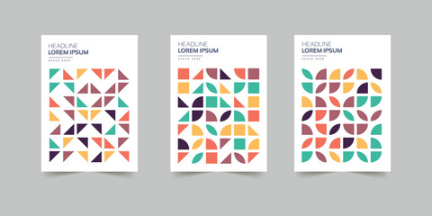 Fototapeta premium Geometry orientation vector business presentation set mock-up pattern. Company branding pattern covers design layout bundle, poster, annual report, and geometric concept cover. Minimalistic retro.