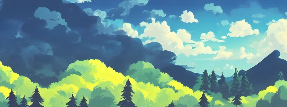 The sky is red, and in the distance there are mountains. The mountains have snow on them, and it's really pretty. There's a river near the bottom of the picture, and it looks really serene.