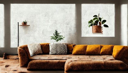 Minimal living room interior with plants illustration