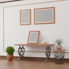Triple Dark Orange Frames Mockup - wall and on table