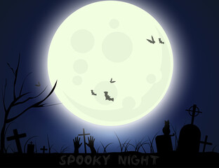 Halloween Spooky moon night on a graveyard background