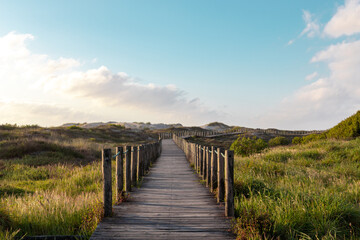 Wooden Walkway by the Beach in Esposende, Portugal