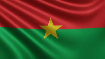 Render of the Burkina Faso flag flutters in the wind close-up, the national flag of Burkina Faso flutters in 4k resolution, close-up, colors: RGB. High quality 3d illustration