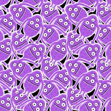Monsters aliens cartoon seamless Halloween doodle pattern for wrapping paper and clothes print and kids