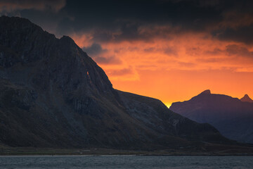 Beautiful and atmospheric beaches in the Lofoten archipelago in Northern Norway. Autumn