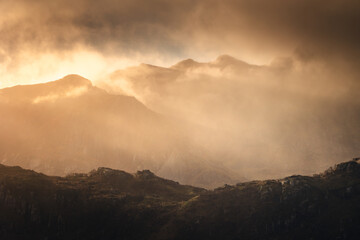 Beautiful and colorful autumn in the Lofoten archipelago in Norway. Breathtaking landscapes show the power of nature.