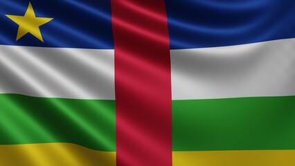 Render of the Central African Republic flag flutters in the wind close-up, the national flag of Central African Republic flutters in 4k resolution, close-up, colors: RGB. High quality 3d illustration - obrazy, fototapety, plakaty